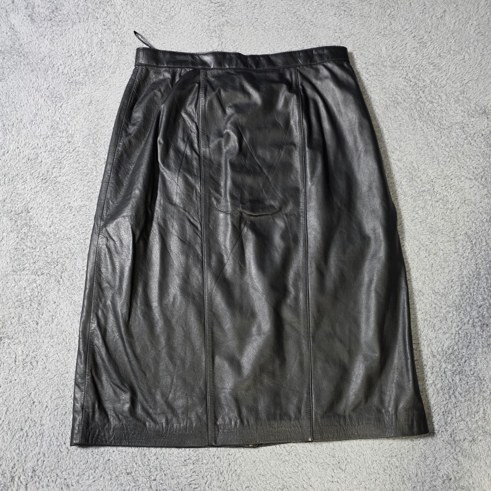Evan Davies Womens 14 Leather Midi Skirt Black Vintage High Waisted Paneled Slit